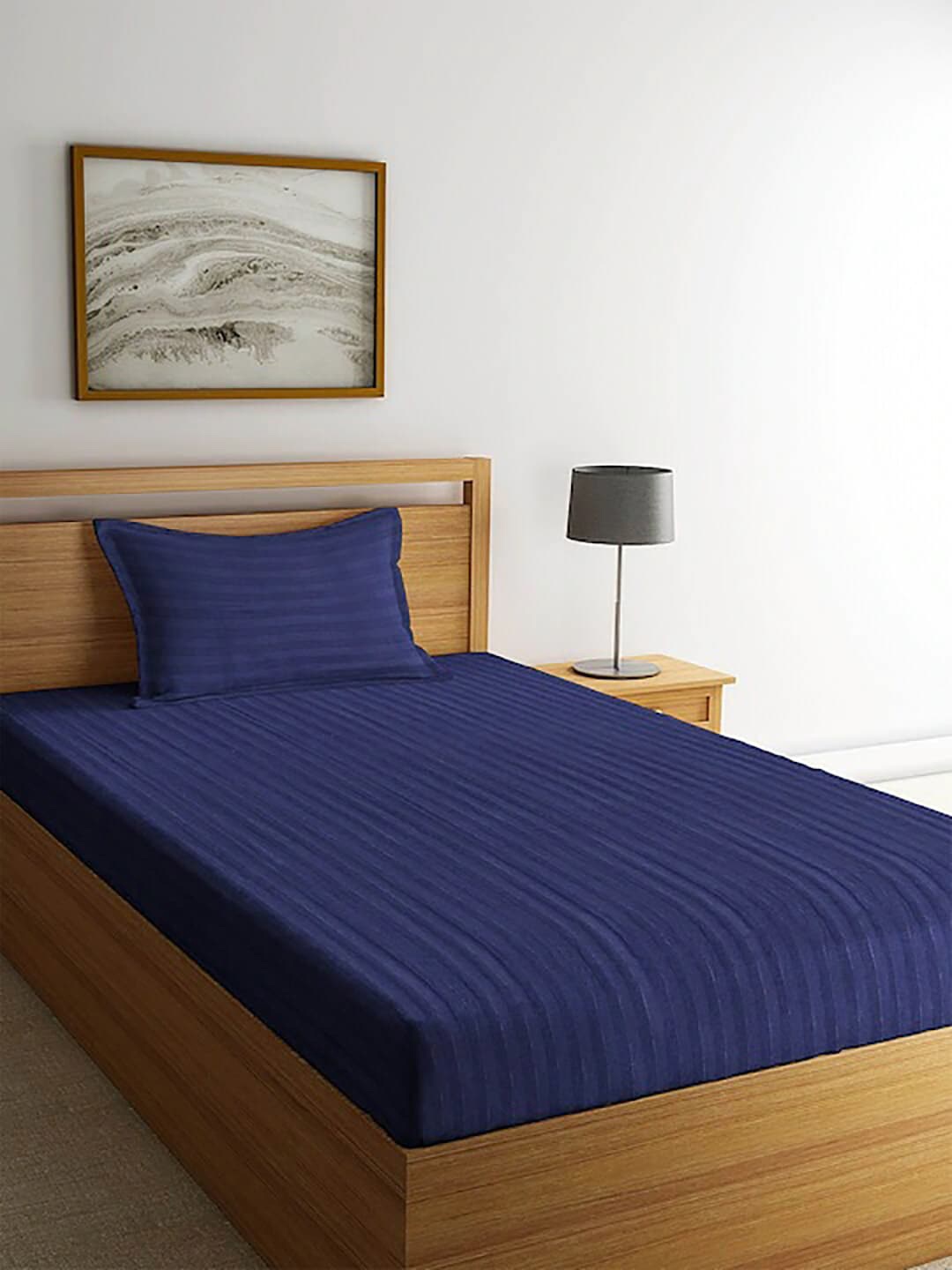 

AEROHAVEN Navy Blue Striped 300 TC Single Bedsheet with 1 Pillow Cover