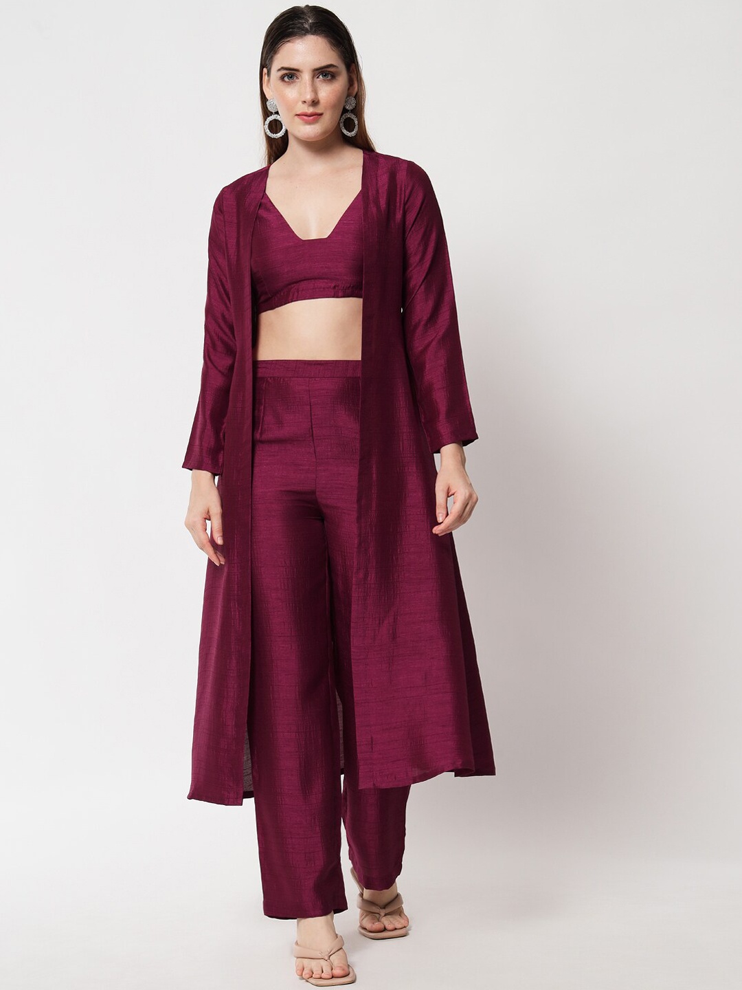 

trueBrowns Women Purple Textured Silk Co-Ords Set