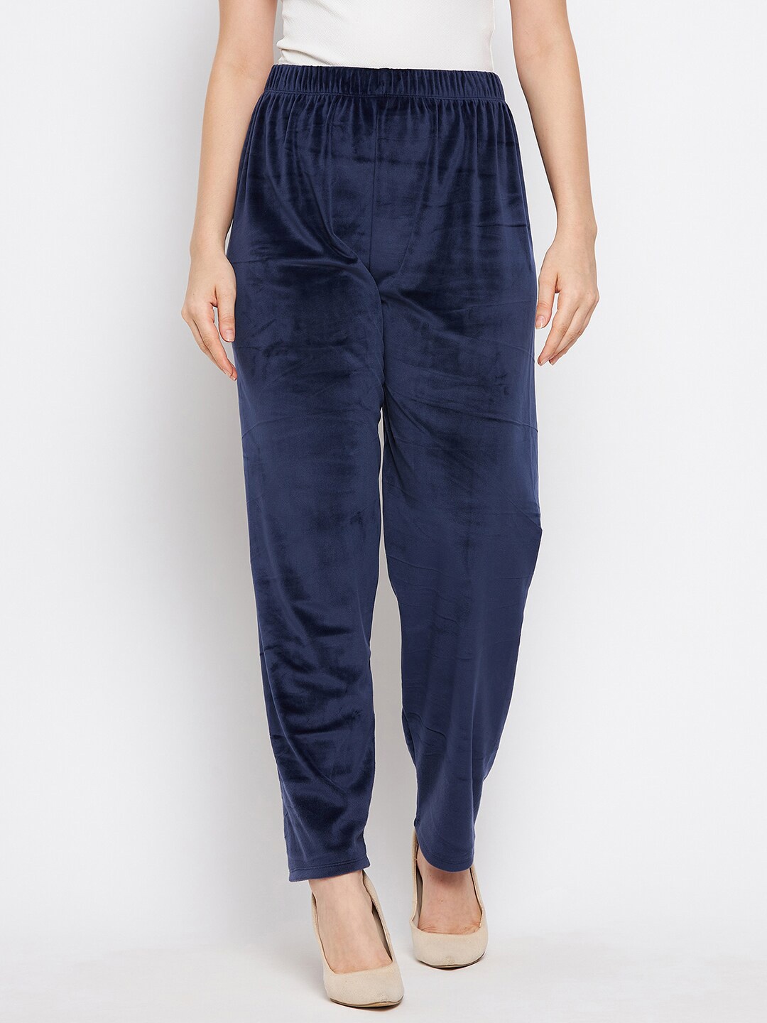 

Clora Creation Women Mid Rise Velvet Trousers, Navy blue