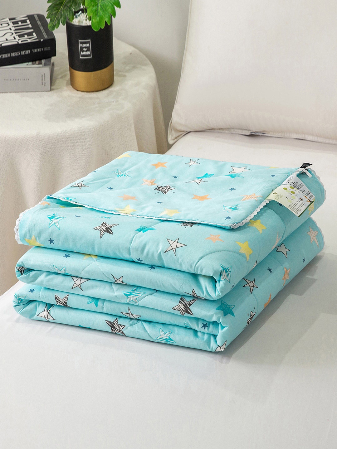 

JC HOME Geometric AC Room Pure Cotton 300 GSM Single Bed Quilt, Blue