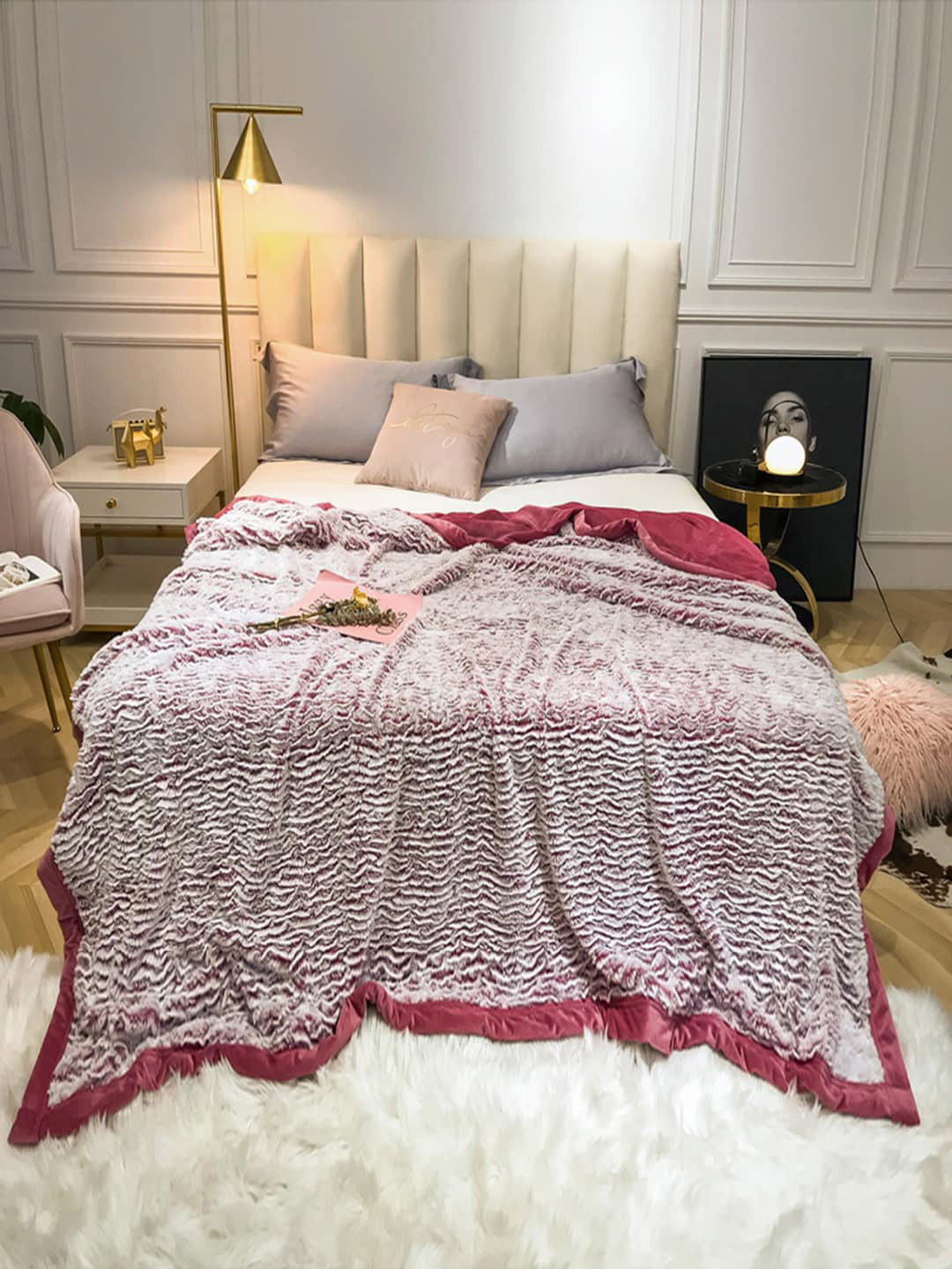 

JC Collection Striped AC Room 450 GSM Double Bed Blanket, Red