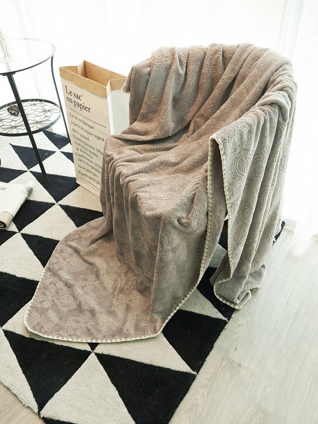 

JC Collection Grey Ethnic Motifs AC Room 354 GSM Single Bed Blanket