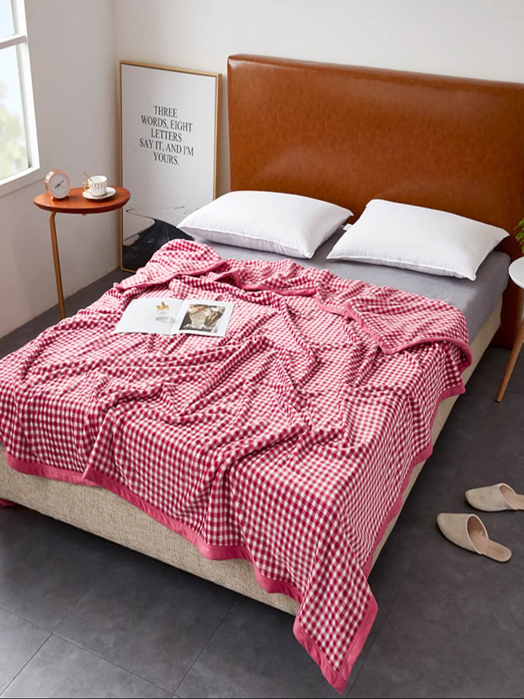 

JC Collection Red & White Checked AC Room 300 GSM Double Bed Blanket