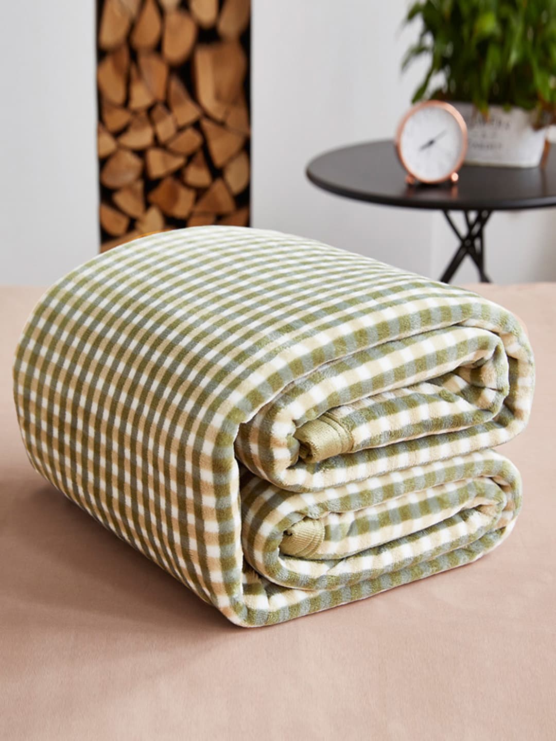 

JC Collection Checked AC Room 300 GSM Double Bed Blanket, Green