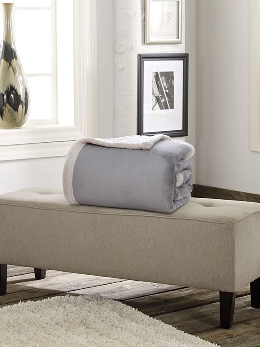 

JC Collection Grey & White AC Room 400 GSM Double Bed Blanket