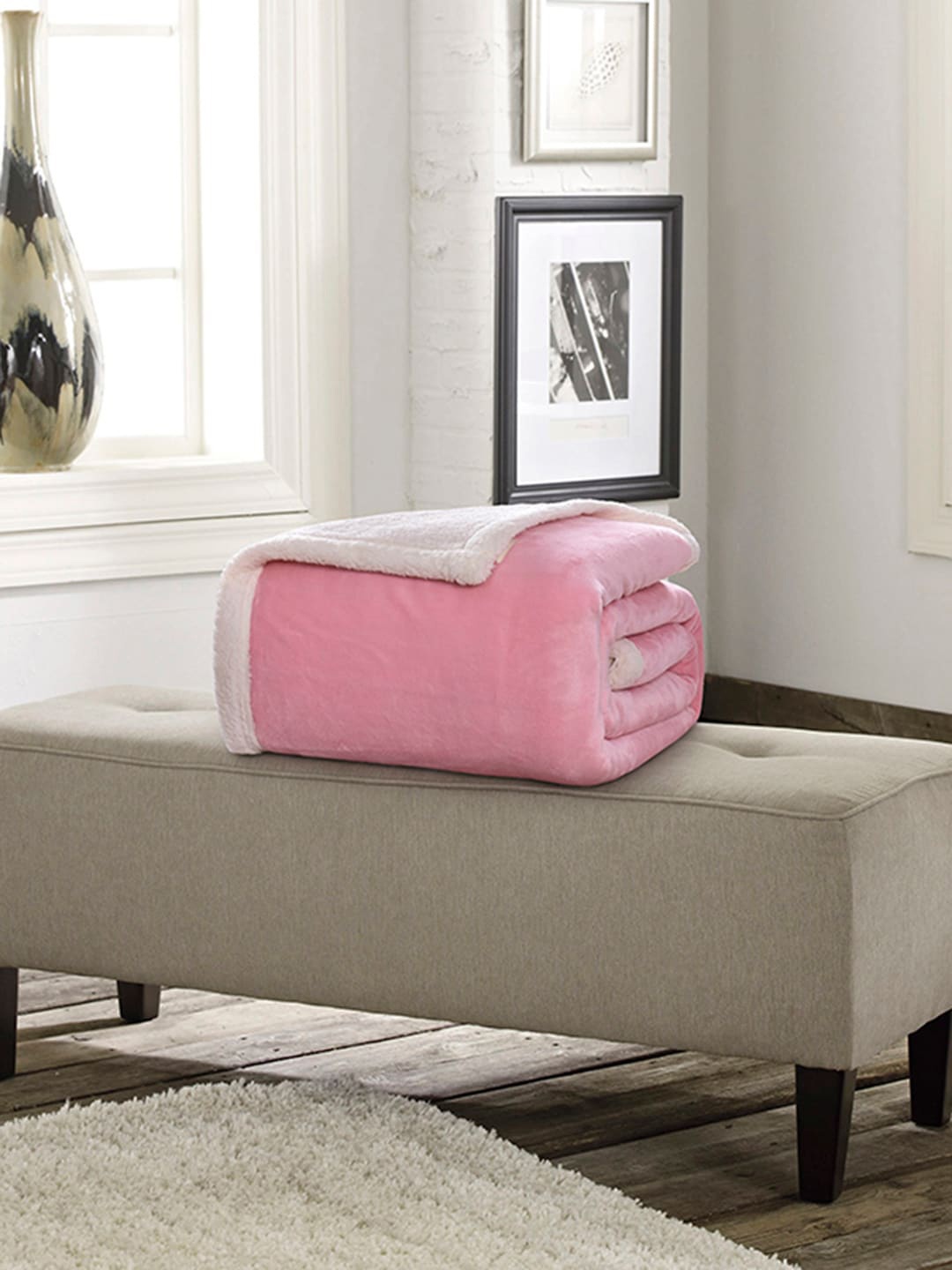 

JC Collection Pink & White AC Room 400 GSM Double Bed Blanket