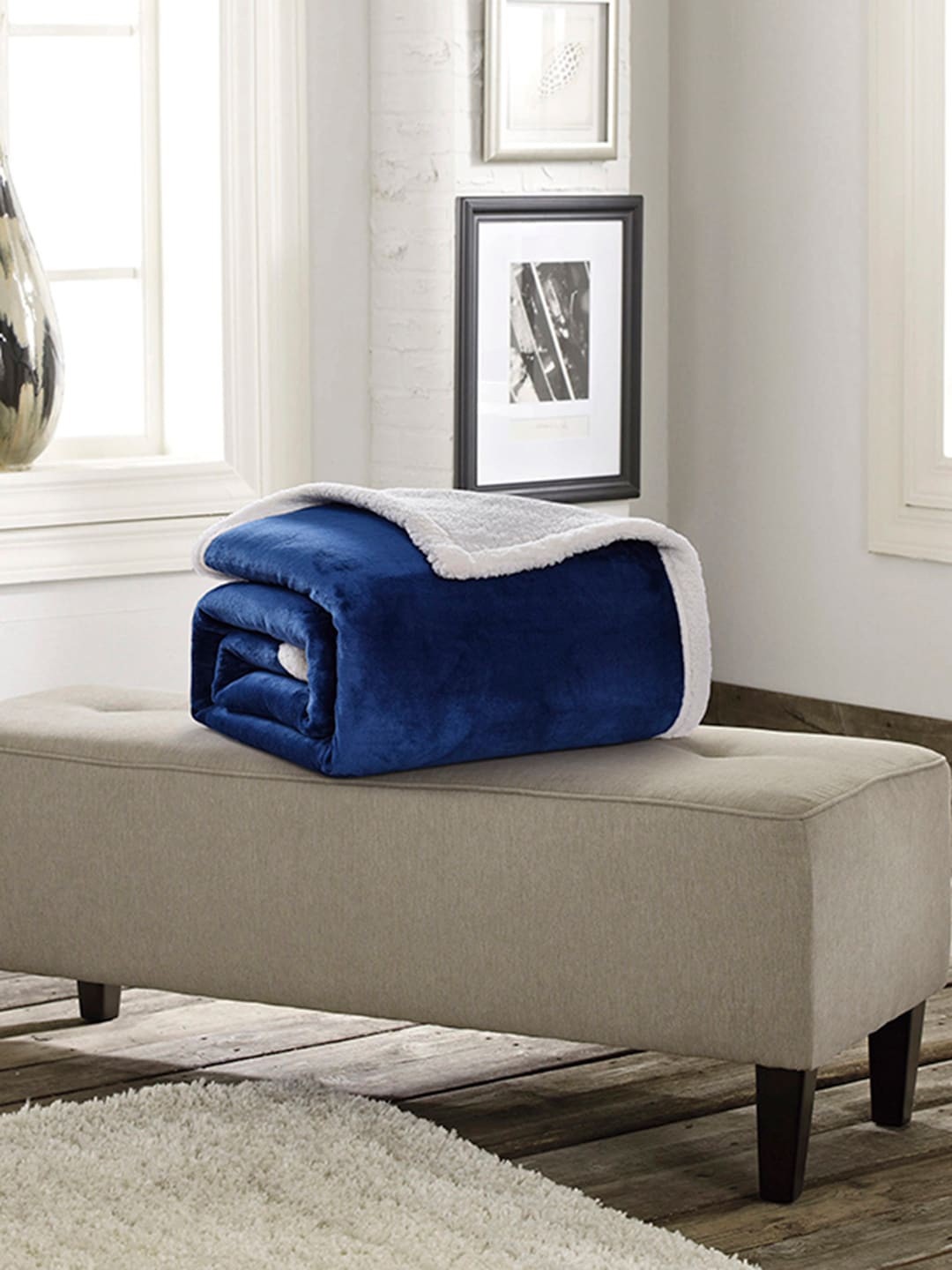 

JC Collection Blue & White AC Room 400 GSM Double Bed Blanket
