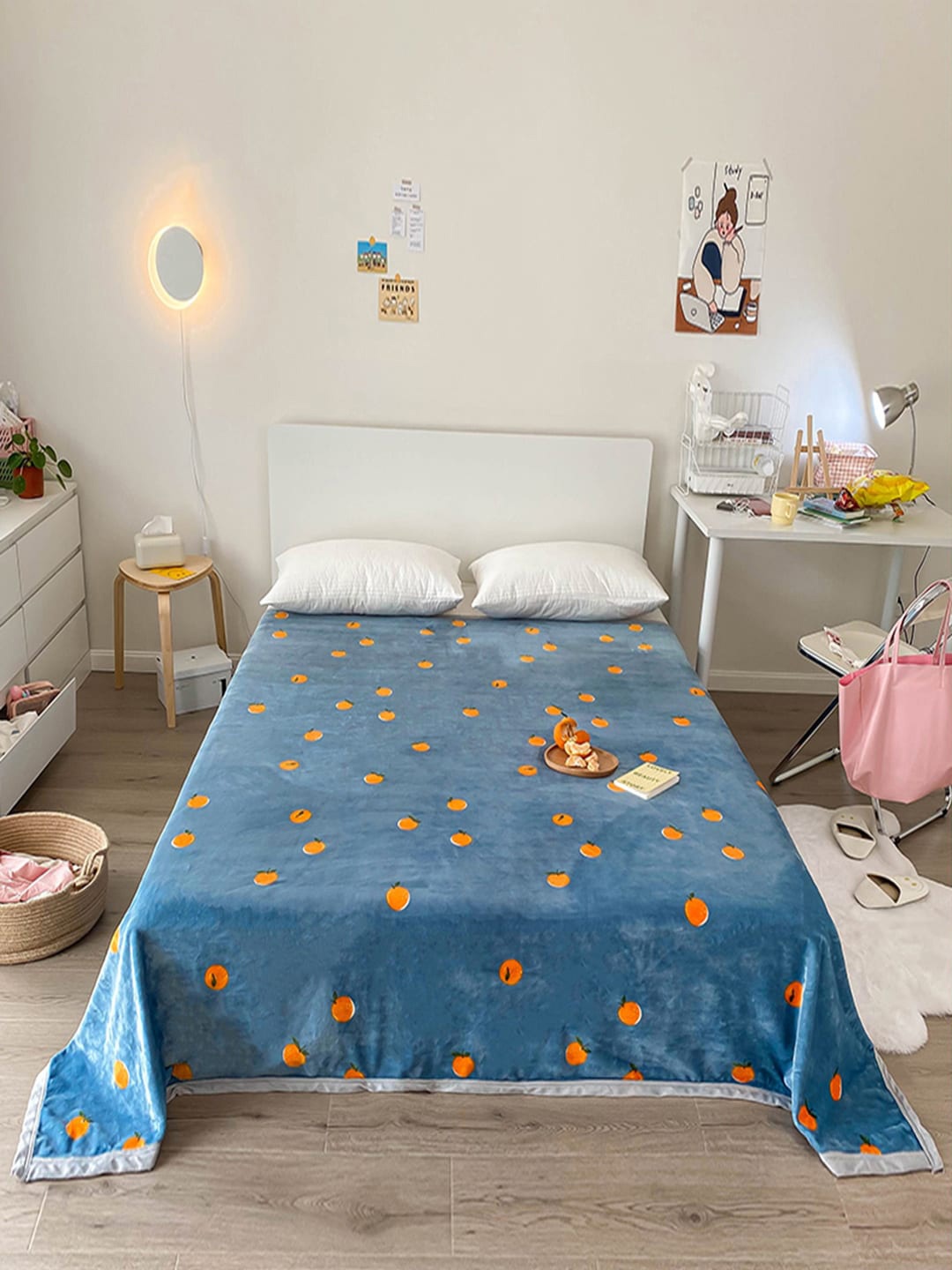 

JC Collection Blue & Orange Floral AC Room 350 GSM Single Bed Blanket