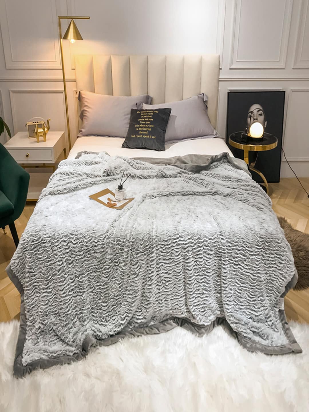 

JC Collection Grey & White AC Room 450 GSM Double Bed Blanket