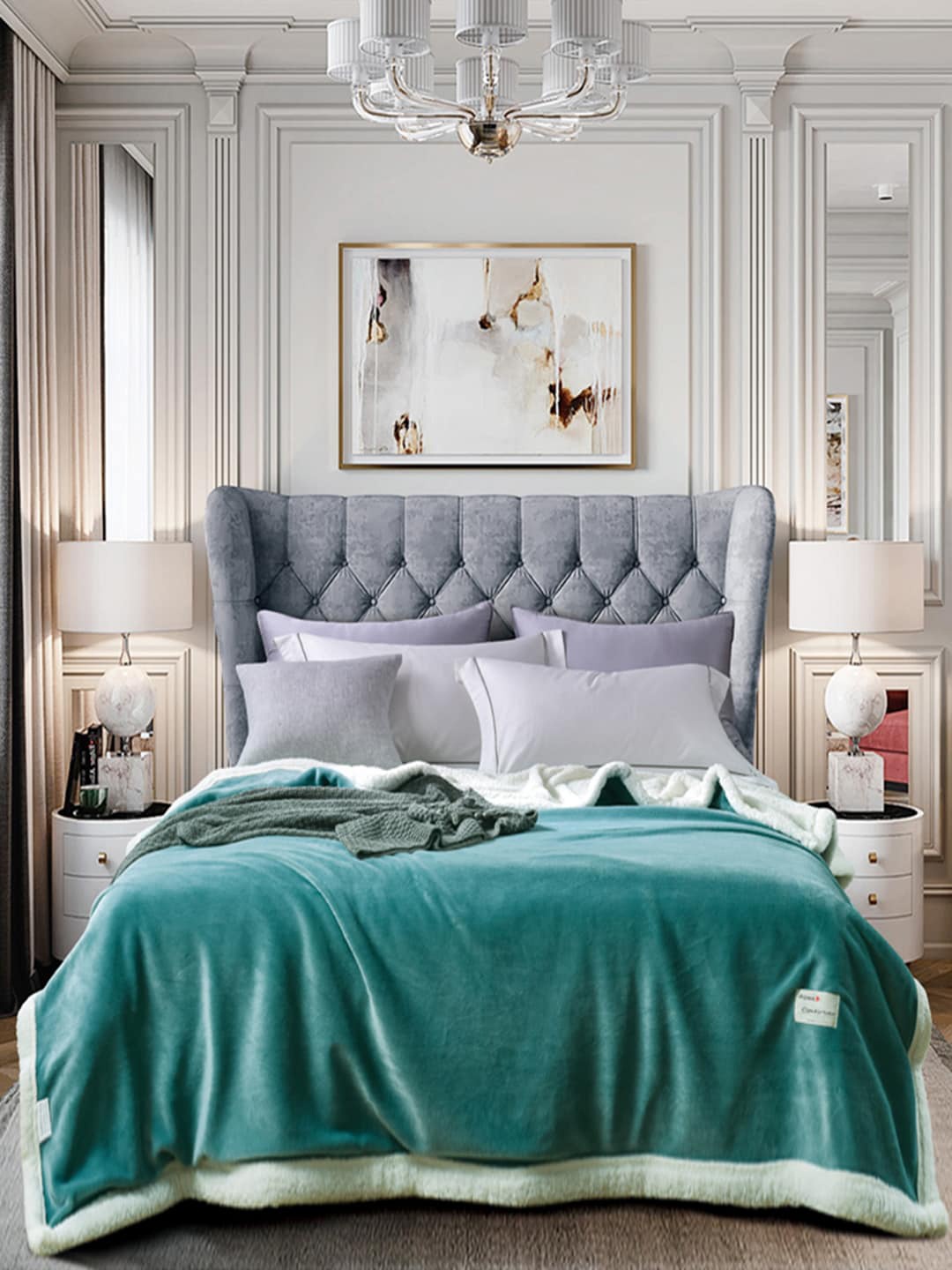 

JC Collection AC Room 400 GSM Double Bed Blanket, Green