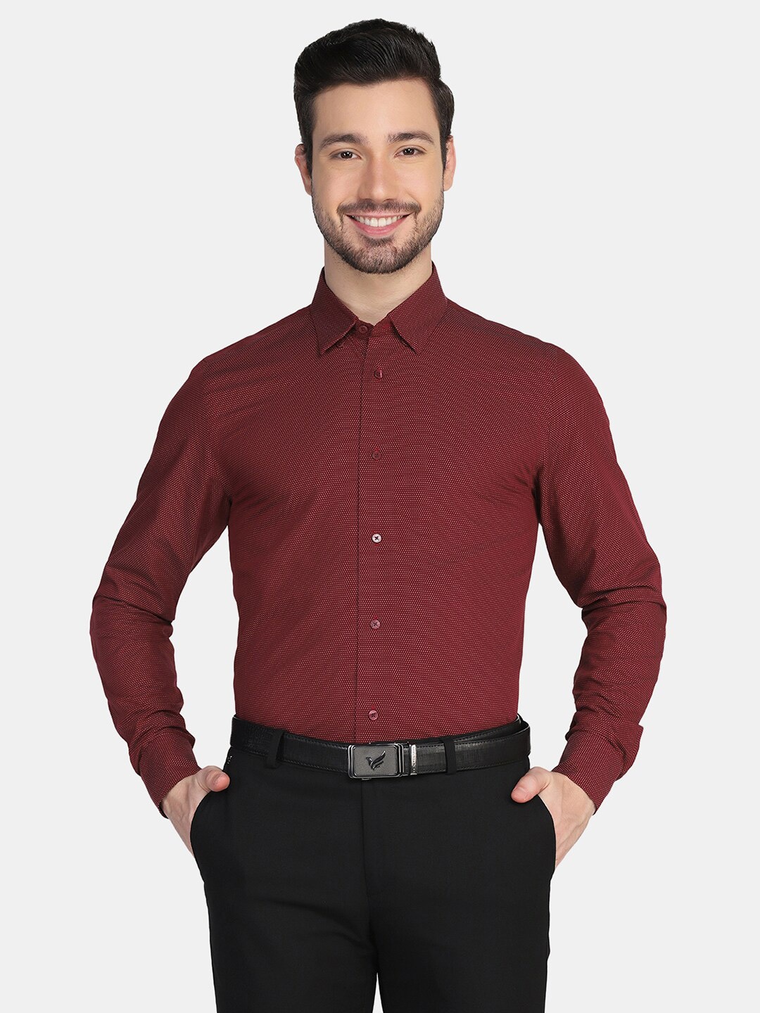 

Blackberrys Men Red Slim Fit Printed Pure Cotton Formal Shirt