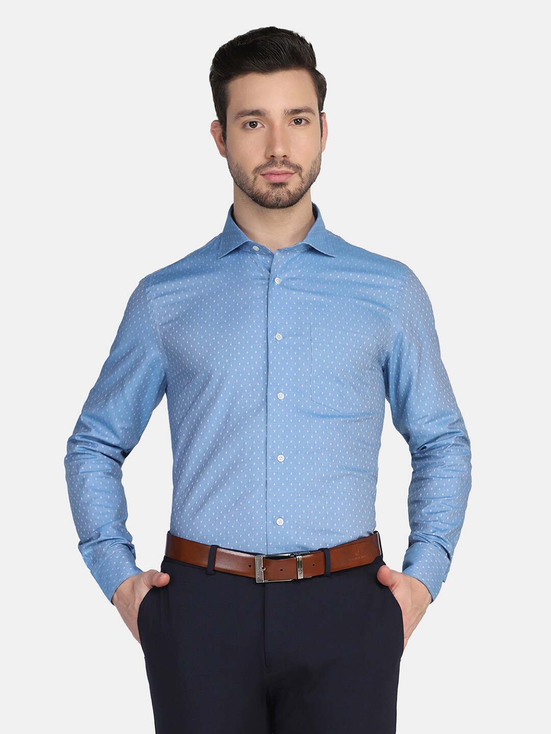 

Blackberrys Men Blue Slim Fit Printed Pure Cotton Formal Shirt