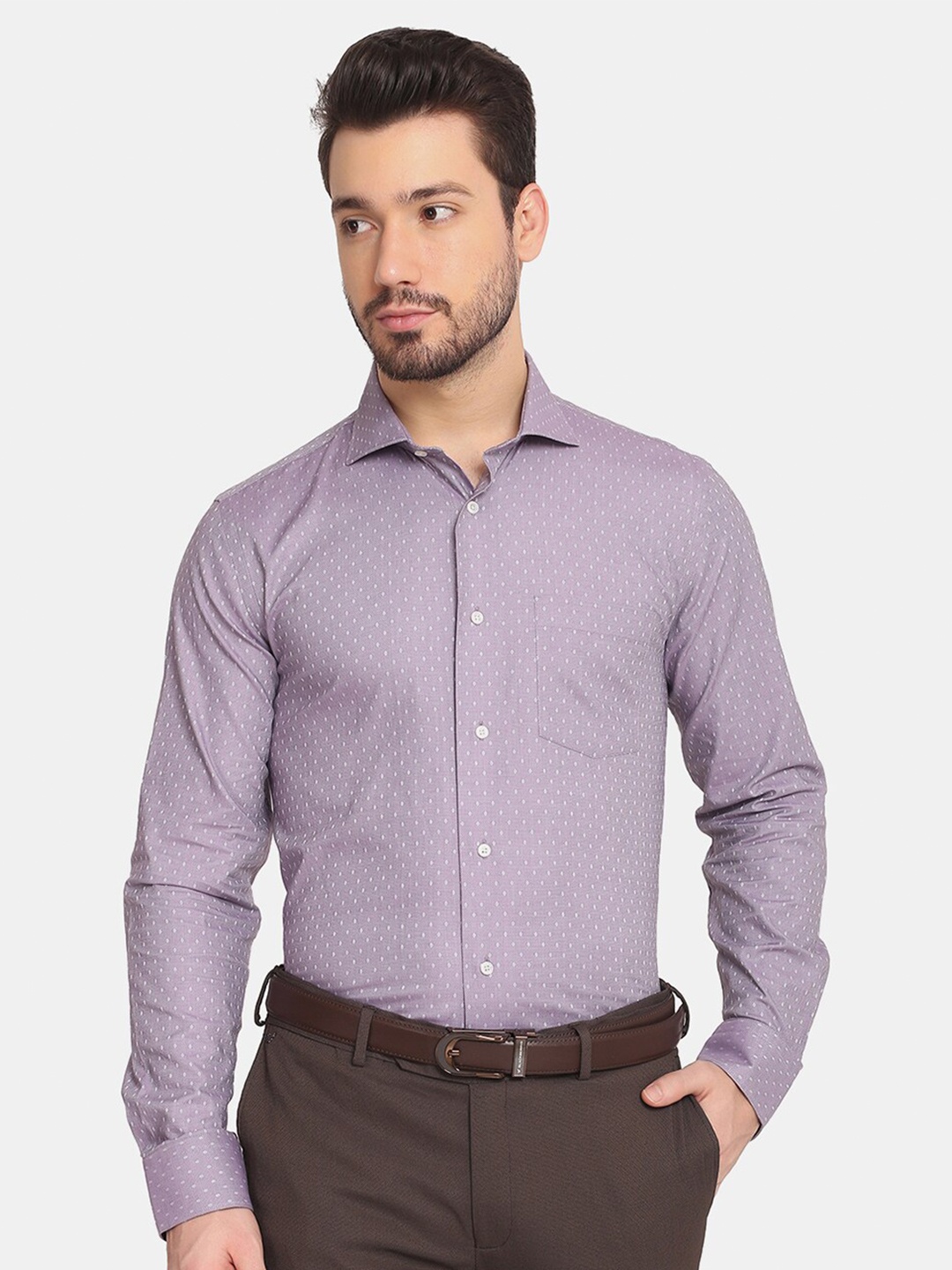

Blackberrys Men Purple Slim Fit Printed Pure Cotton Formal Shirt