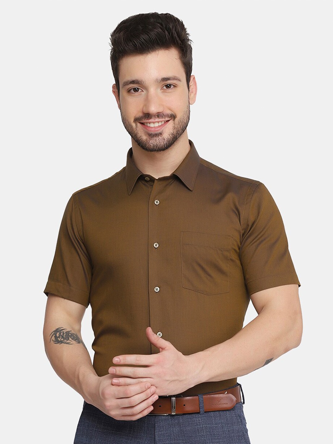 

Blackberrys Men Brown Slim Fit Pure Cotton Formal Shirt