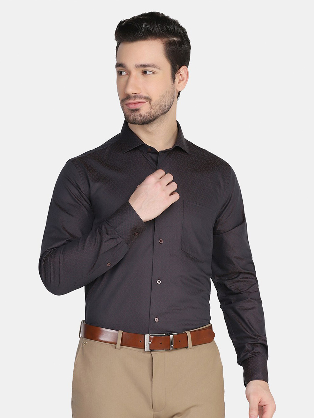 

Blackberrys Men Brown Slim Fit Pure Cotton Formal Shirt