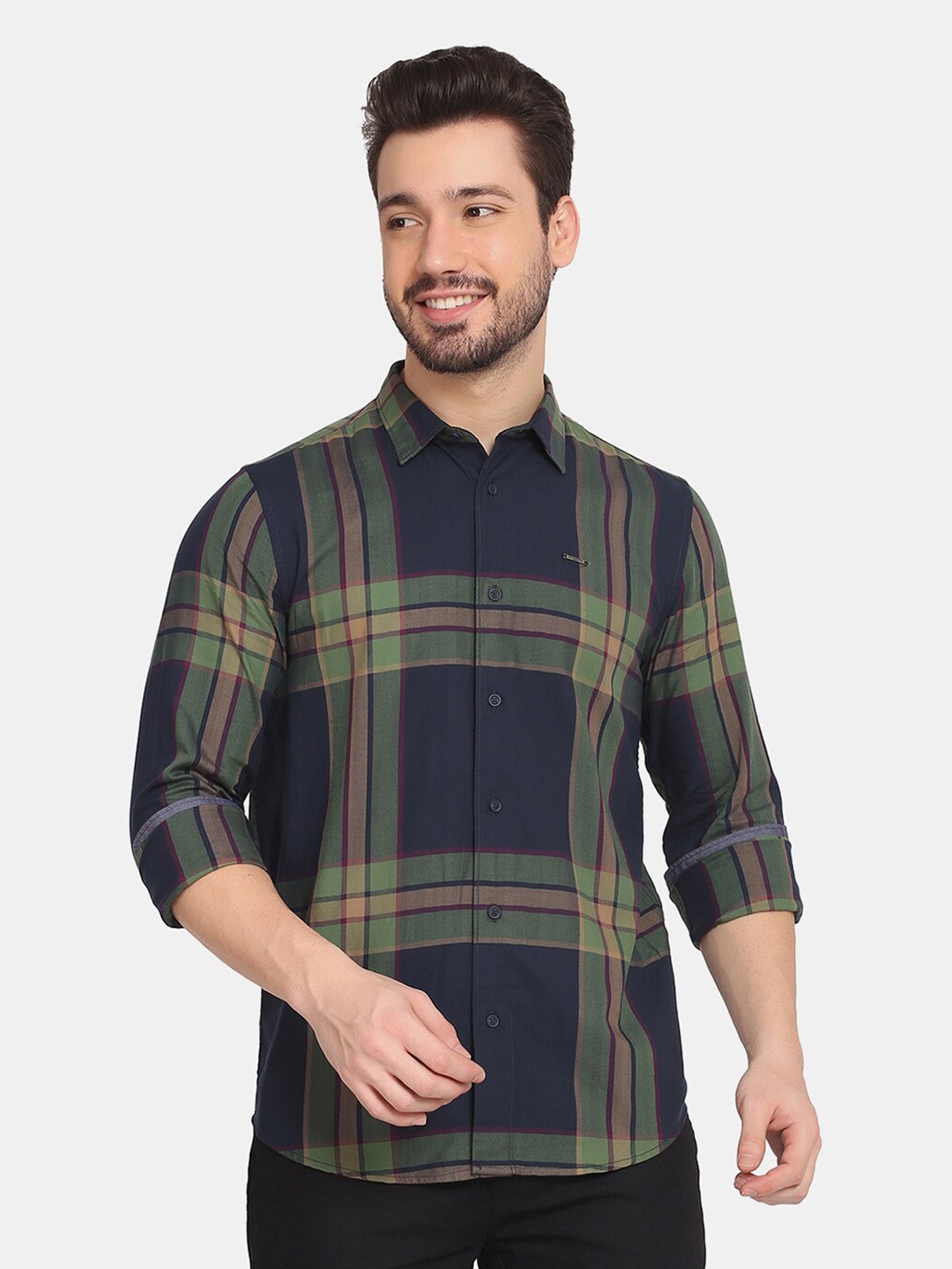 Blackberrys Men Navy Blue Slim Fit Tartan Checked Casual Shirt