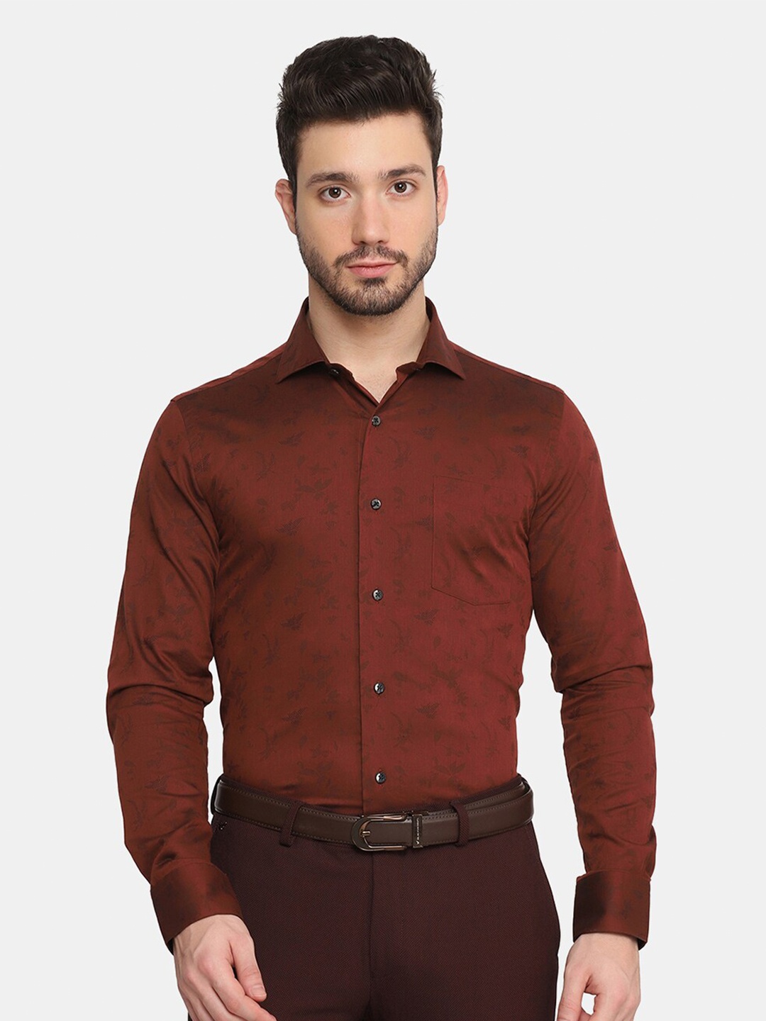 

Blackberrys Men Red Slim Fit Printed Formal Shirt