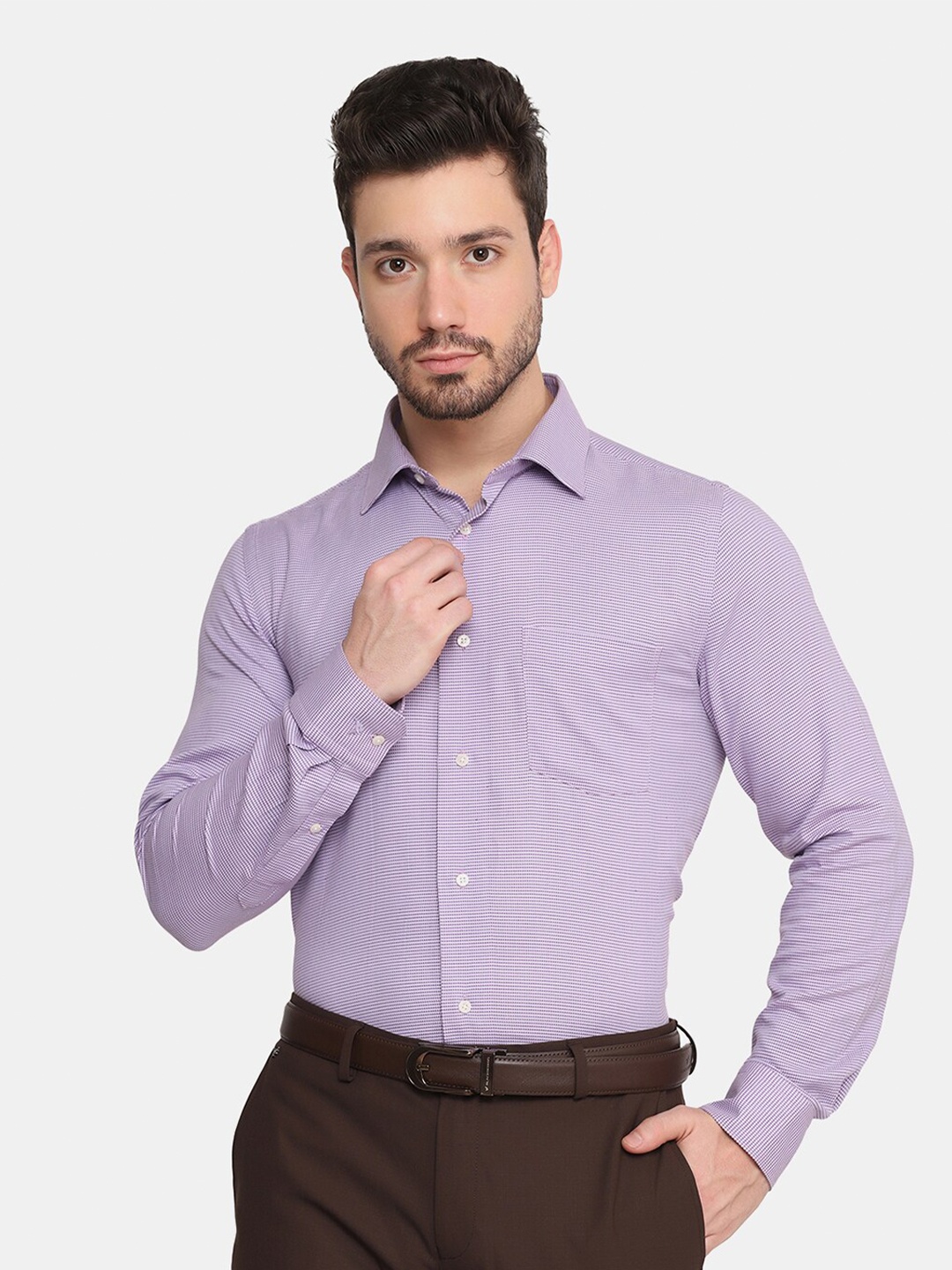 

Blackberrys Men Slim Fit Horizontal Stripes Printed Casual Cotton Shirt, Purple