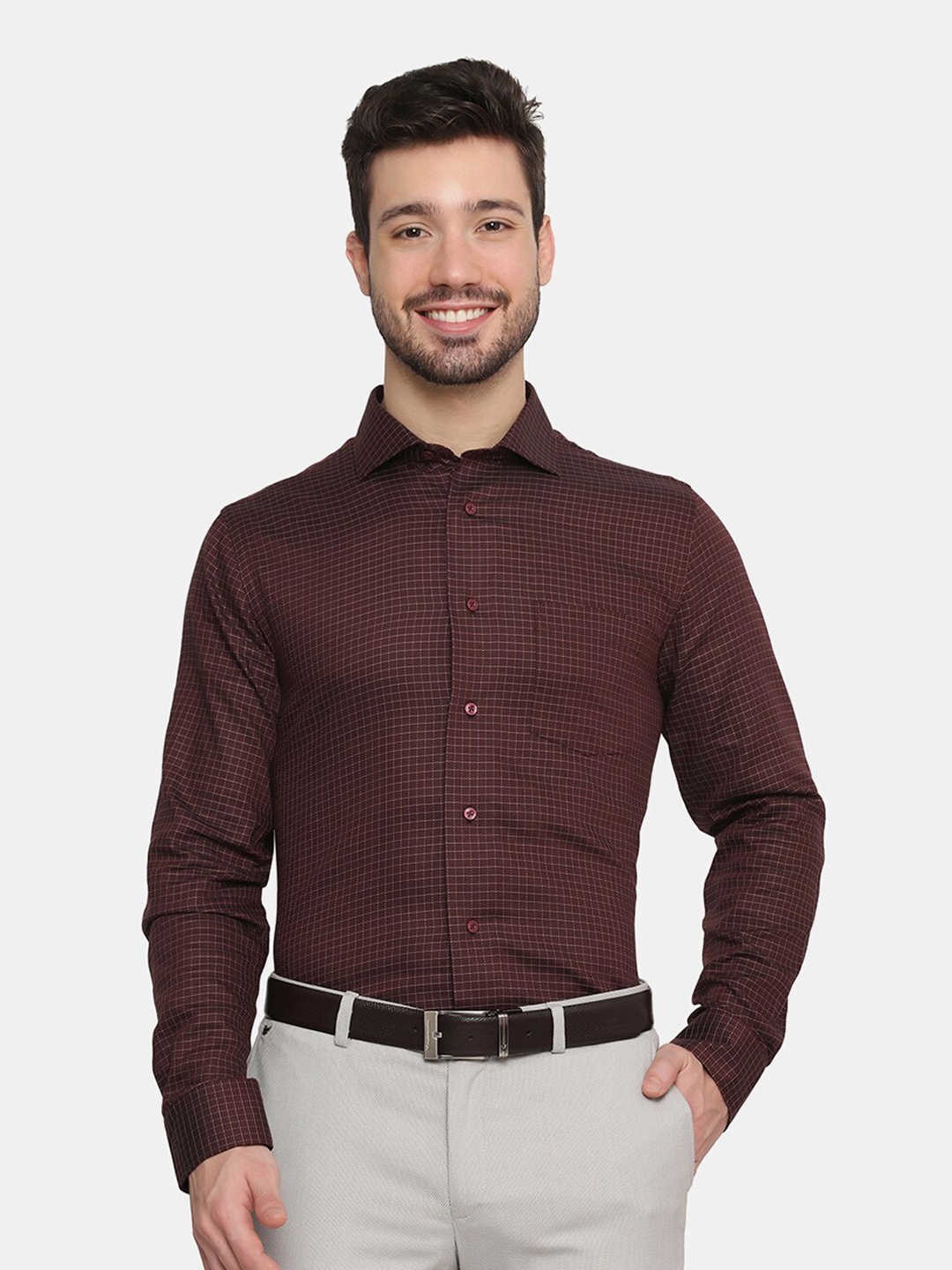 

Blackberrys Men Maroon Slim Fit Micro Checked Casual Shirt