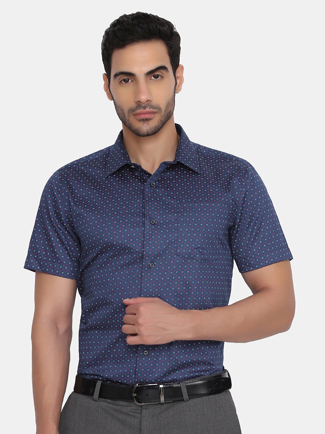 

Blackberrys Men Navy Blue India Slim Slim Fit Printed Formal Shirt