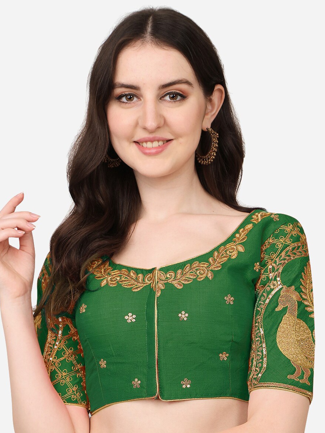 

Sumaira Tex Women Green & Gold Embroidered Ready-Made Saree Blouse