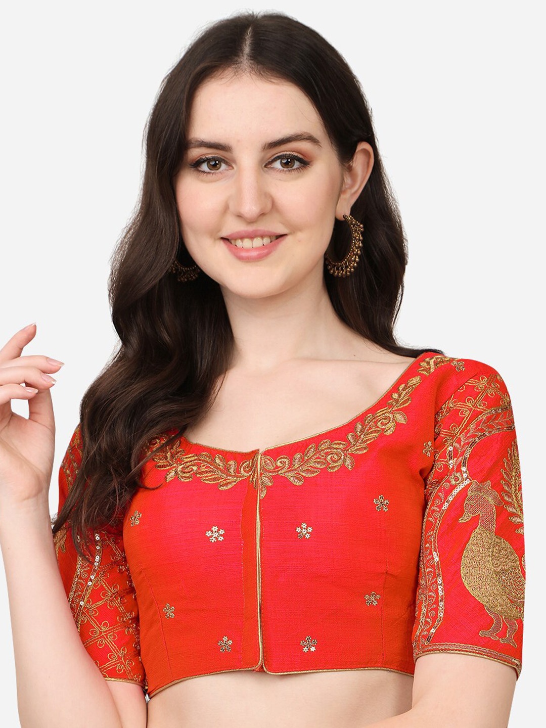 

Sumaira Tex Women Red Embroidered Saree Blouse