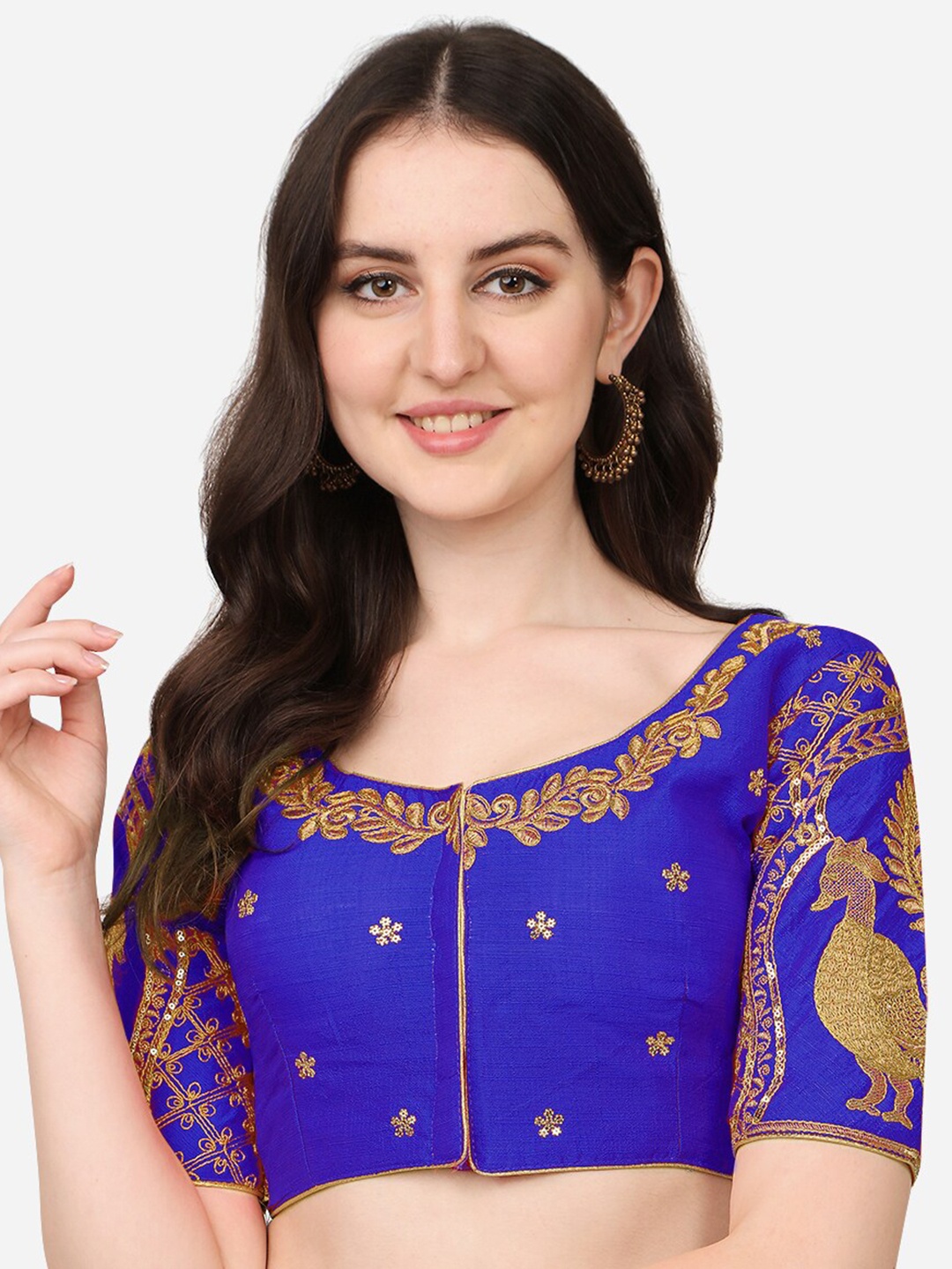 

Sumaira Tex Women Blue & Gold Embroidered Saree Blouse