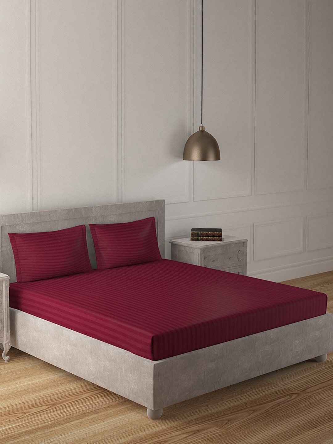 

Duroflex Striped 210 TC King Cotton Bedsheet with 2 Pillow Covers, Maroon