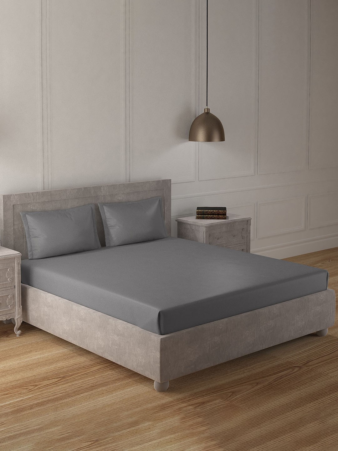 

Duroflex Grey 300 TC Solid Antibacterial King Pure Cotton Bedsheet with 2 Pillow Covers