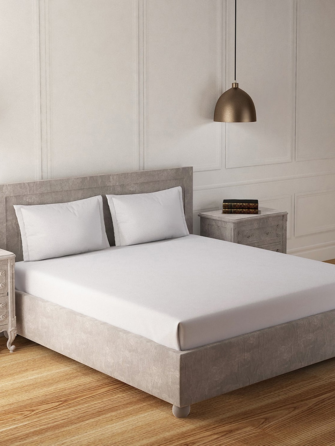 

Duroflex White 200 TC Solid Pure Cotton Antibacterial Queen Bedsheet with 2 Pillow Covers