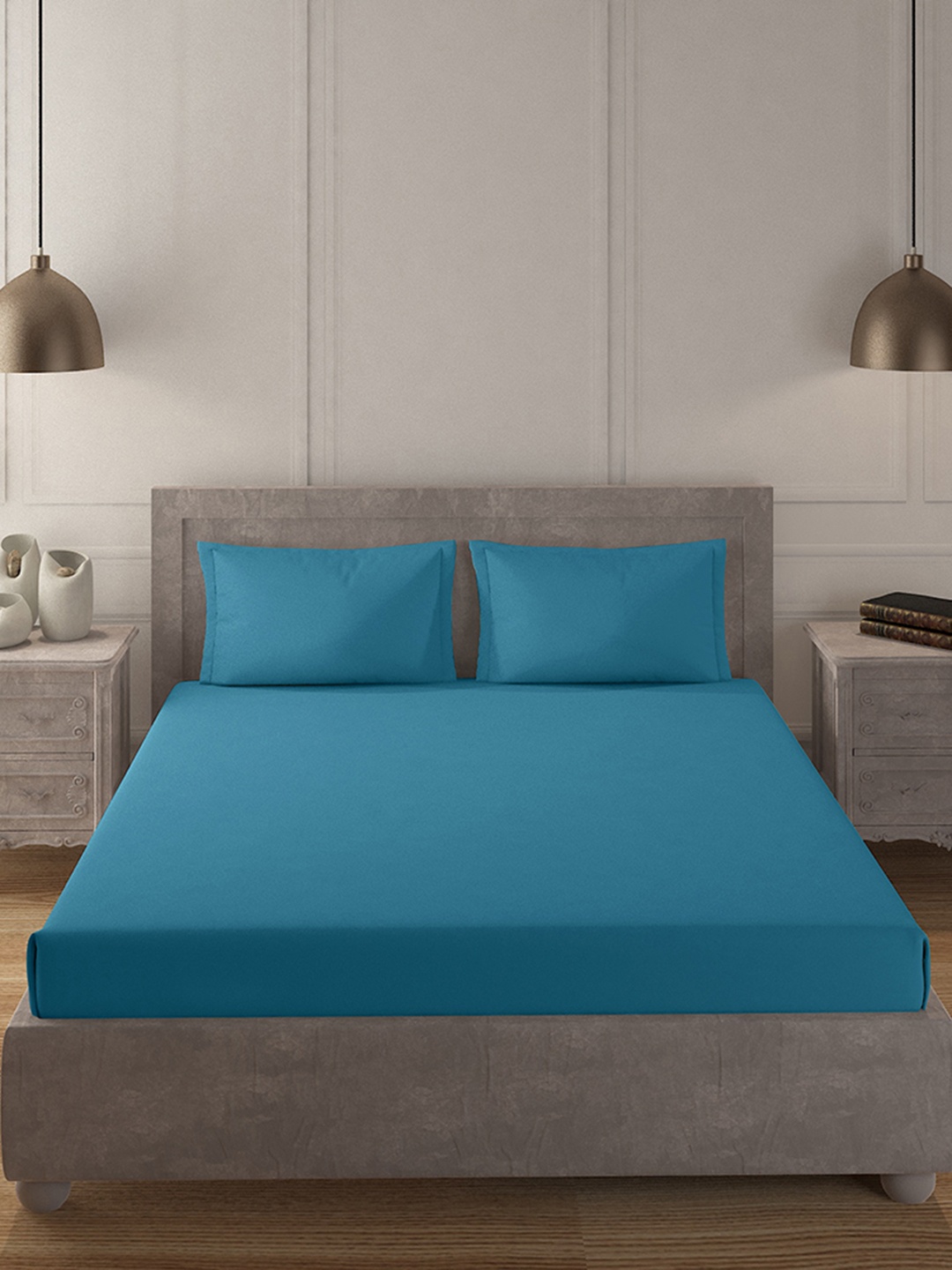

Duroflex 200 TC King Cotton Bedsheet with 2 Pillow Covers, Blue
