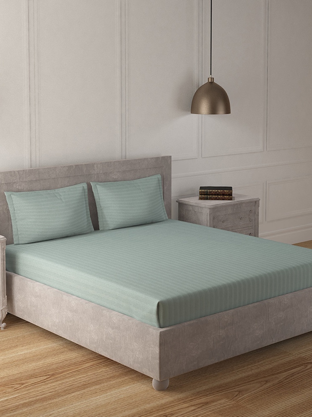 

Duroflex Striped 210 TC King Cotton Bedsheet with 2 Pillow Covers, Sea green