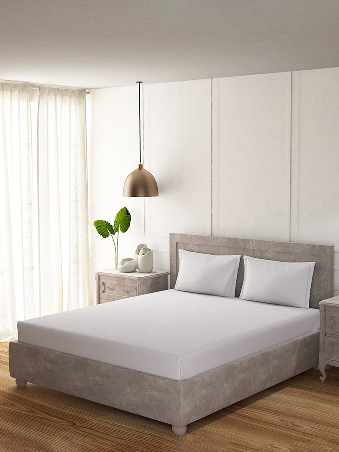 

Duroflex White Solid 200 TC King Pure Cotton Antibacterial Bedsheet with 2 Pillow Covers