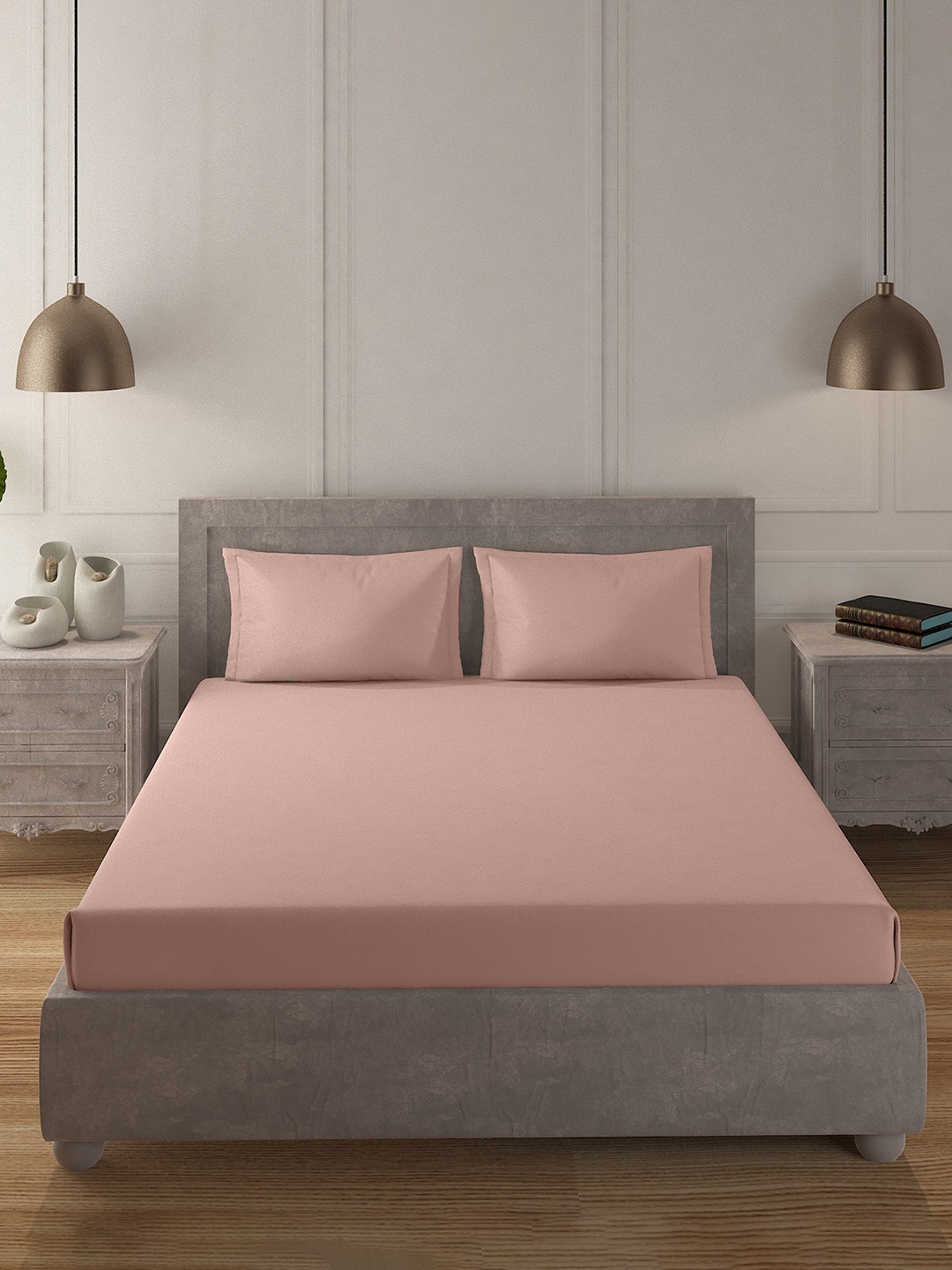 

Duroflex Peach 300 TC Pure Cotton Antibacterial King Bedsheet with 2 Pillow Covers