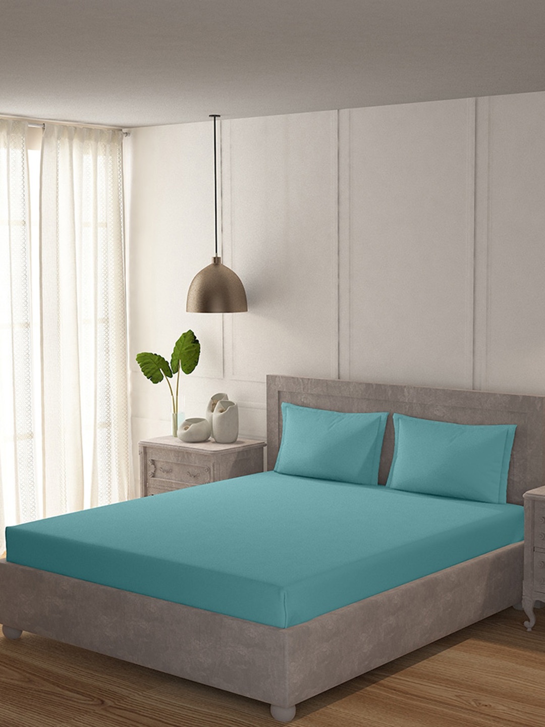 

Duroflex Blue 200 TC Pure Cotton Antibacterial Queen Bedsheet with 2 Pillow Covers