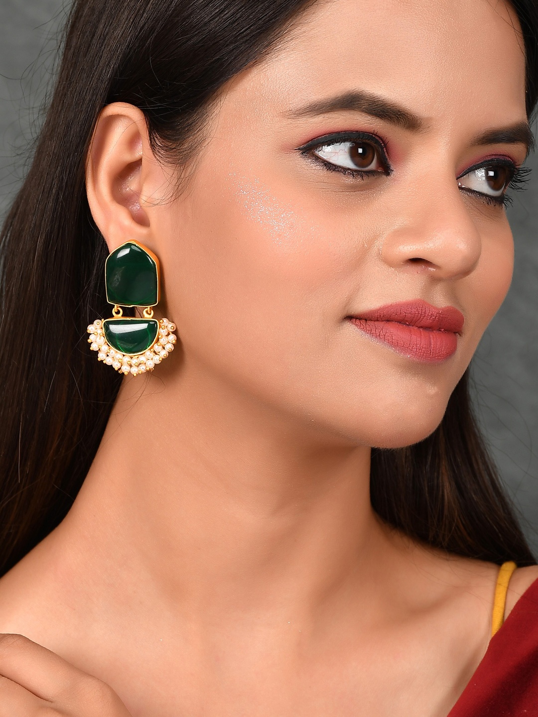 

Silvermerc Designs Green & Gold Plated Contemporary Drop Earrings