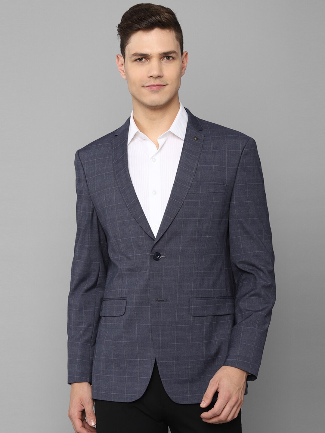 

Allen Solly Men Blue Checked Slim-Fit Single Breasted Formal Blazers