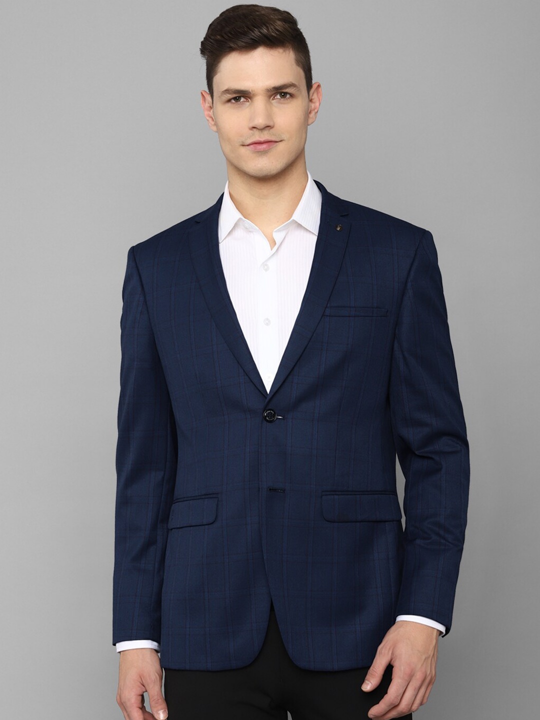 

Allen Solly Men Navy Blue Checked Slim-Fit Single Breasted Blazers
