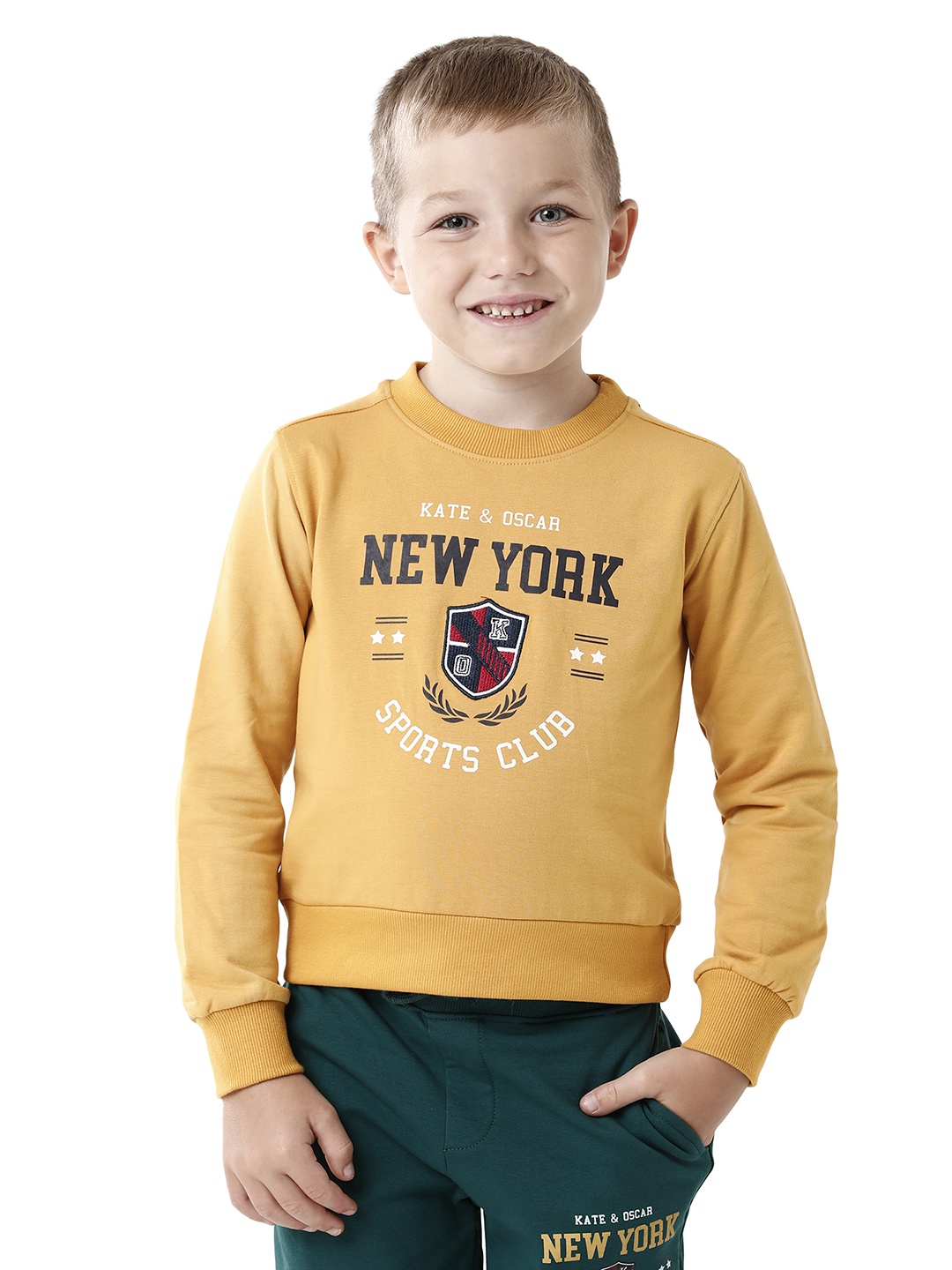 

KATE & OSCAR Boys Mustard yellow Printed Cotton Sweatshirt