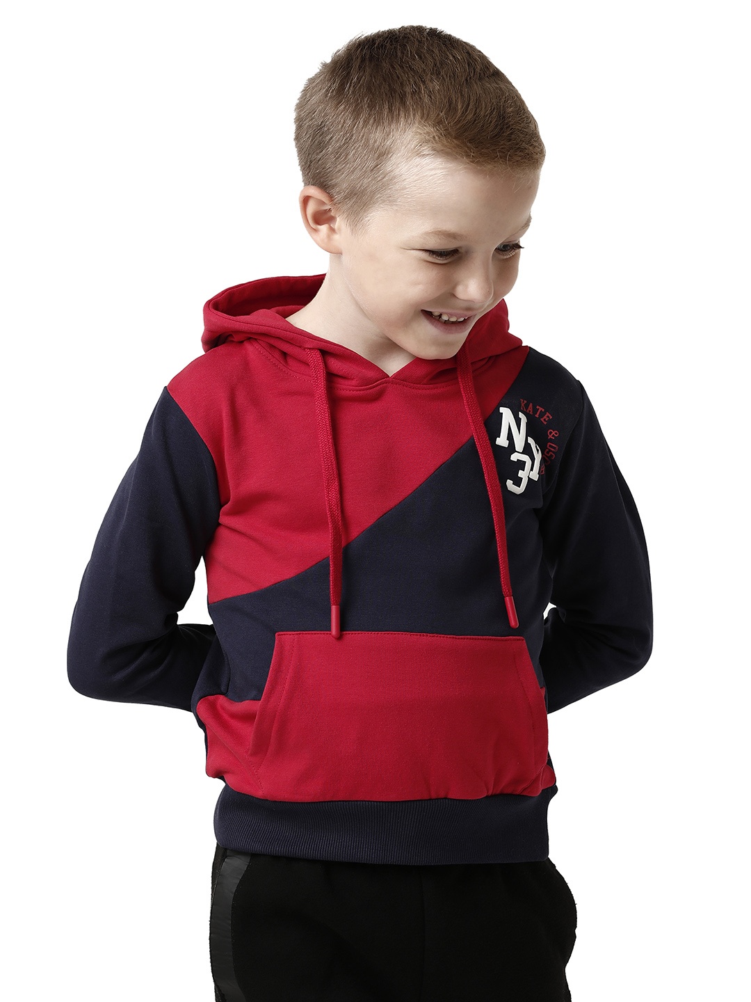 

KATE & OSCAR Boys Red & Black Colourblocked Hooded Cotton Sweatshirt