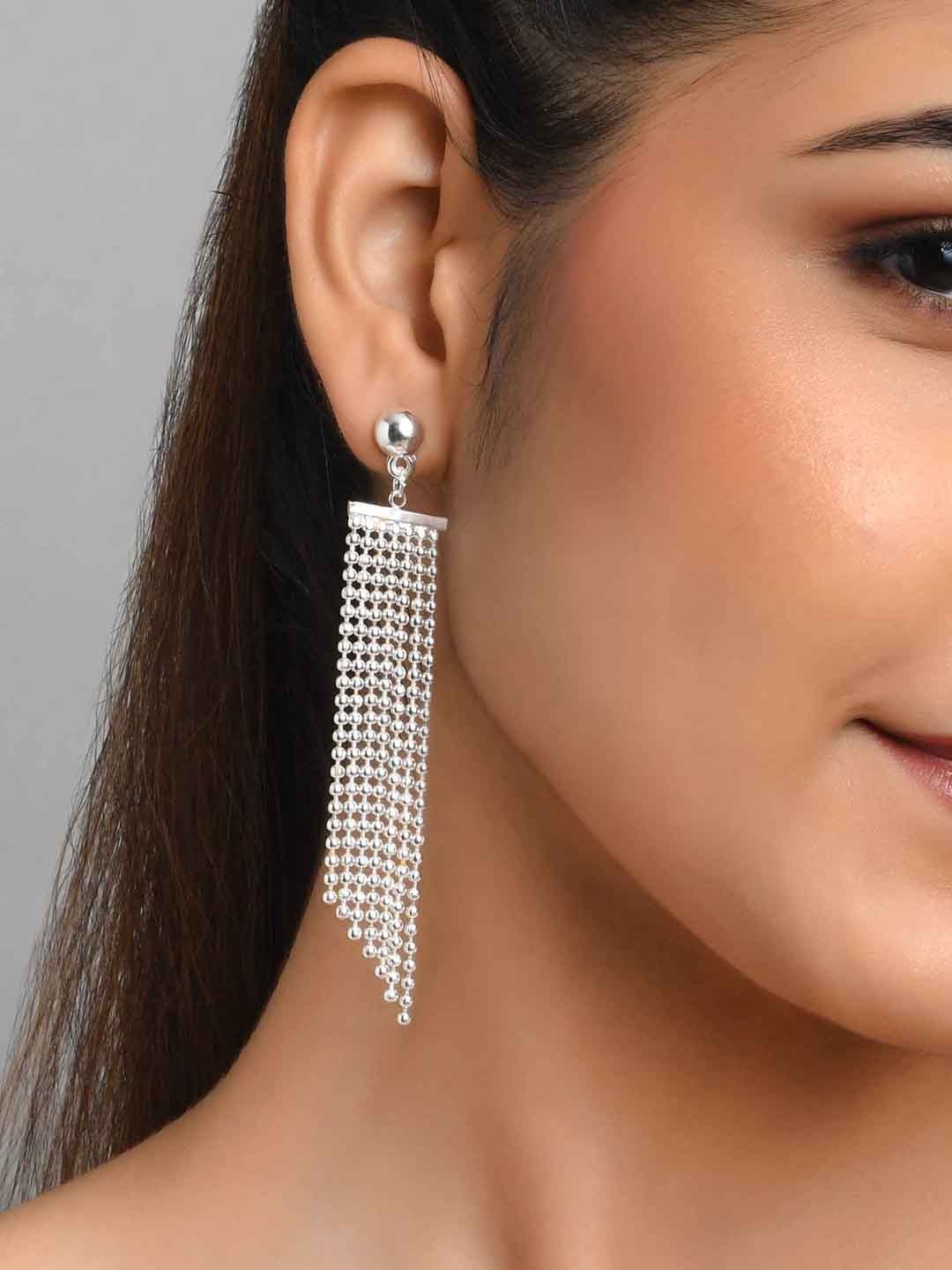 

ToniQ Women Silver-Toned Geometric Drop Earrings