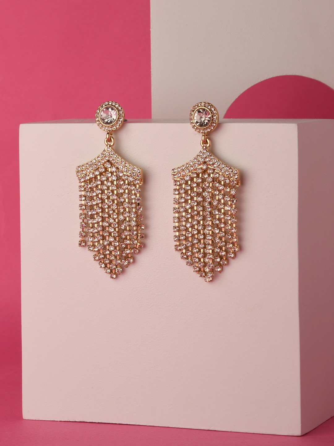 

ToniQ Women White & Gold-Toned Geometric Drop Earrings