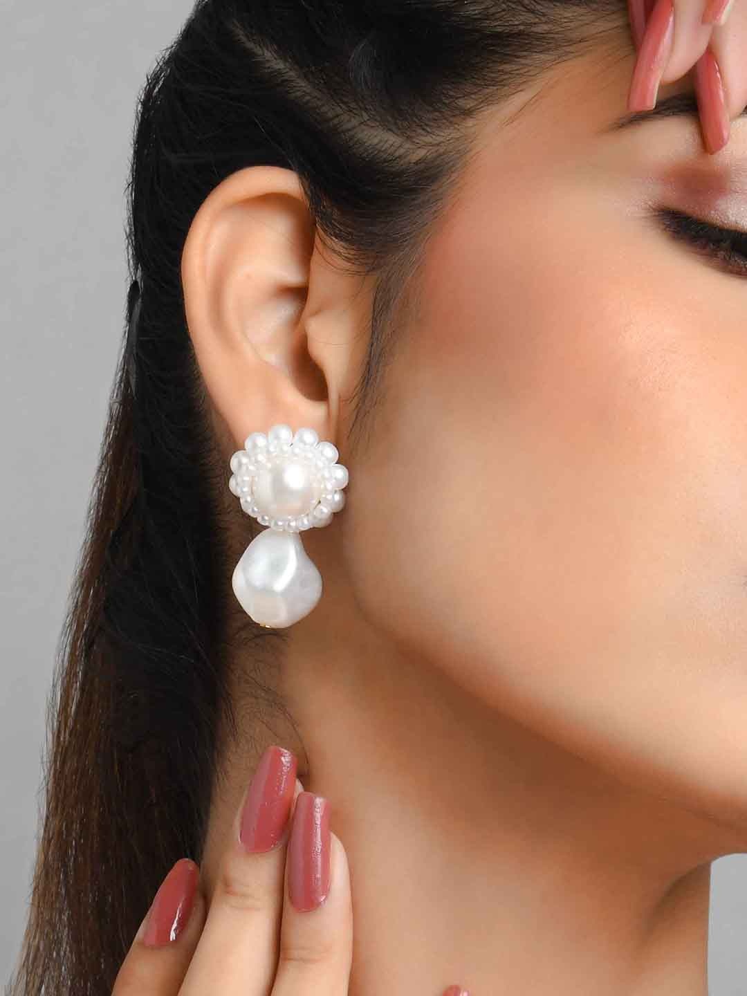 

ToniQ Women White Circular Drop Earrings