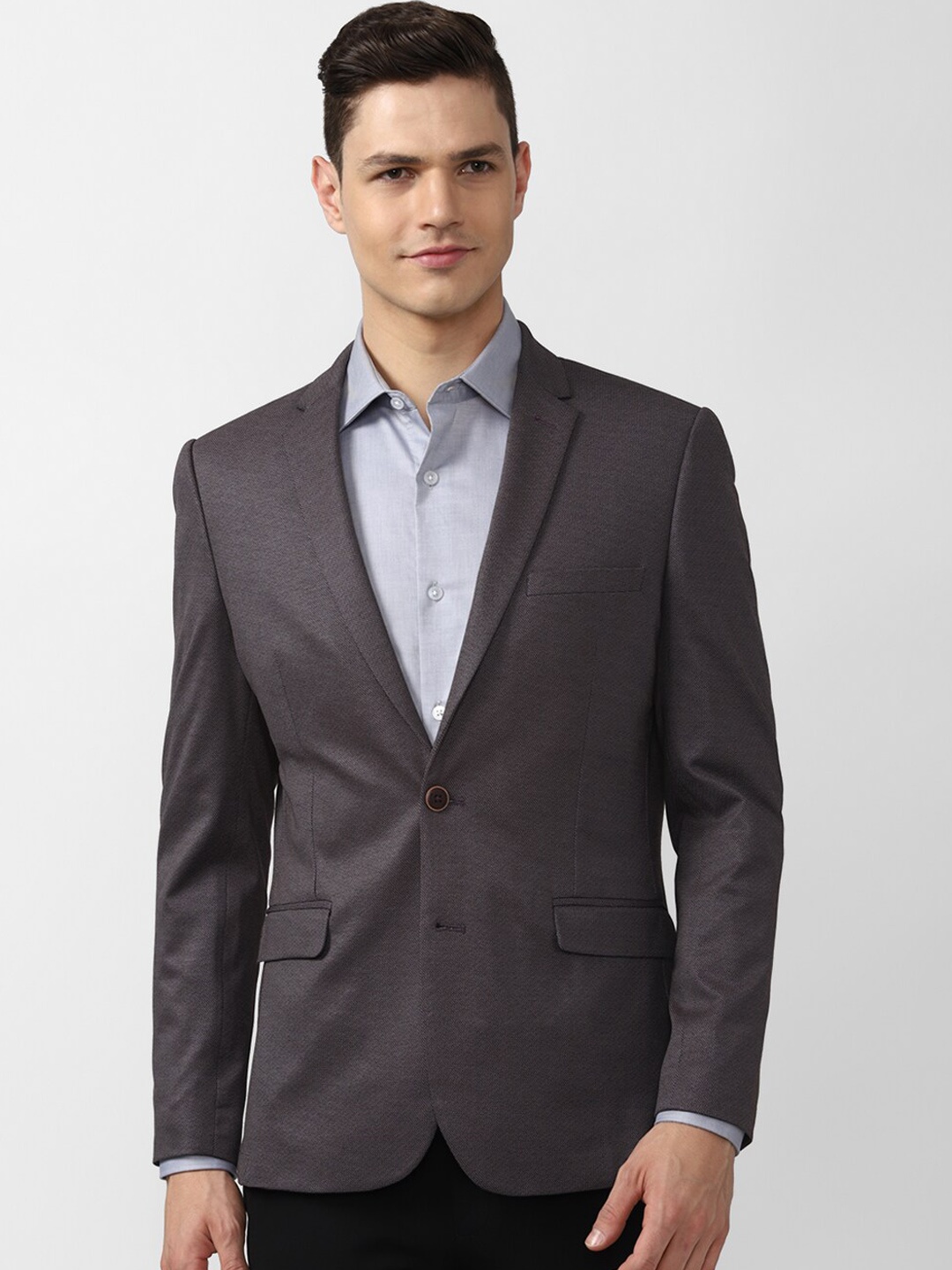 

Peter England Elite Men Grey Solid Slim-Fit Single Breasted Formal Blazers