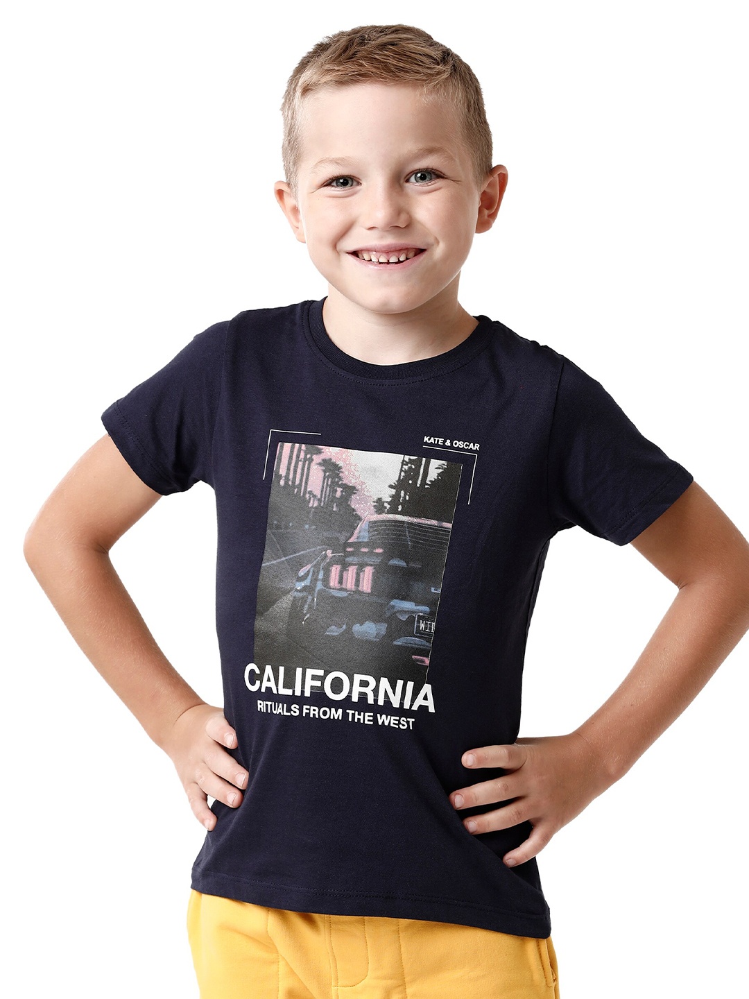 

KATE & OSCAR Boys Blue Half sleeve Printed T-shirt