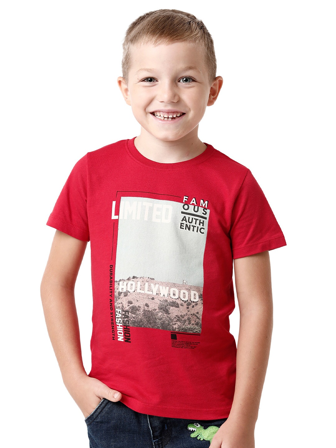 

KATE & OSCAR Boys Red Printed Half sleeve T-shirt