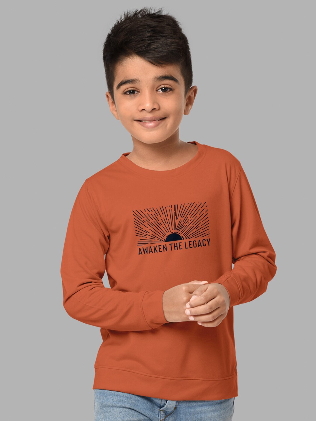 

HELLCAT Boys Orange Regular Fit Blended Cotton Printed Long Sleeve T-shirt