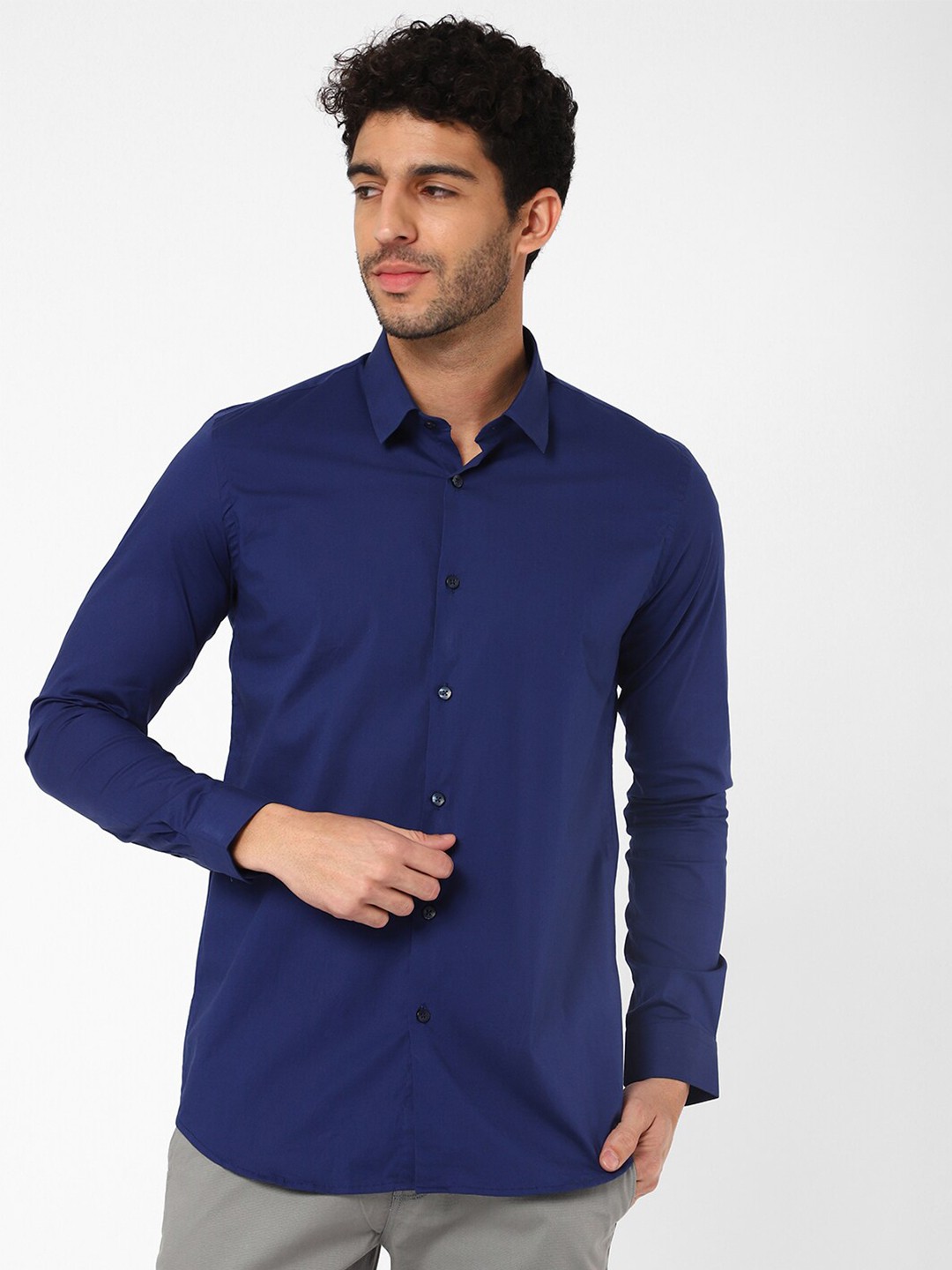 

R&B Men Navy Blue Casual Cotton Shirt