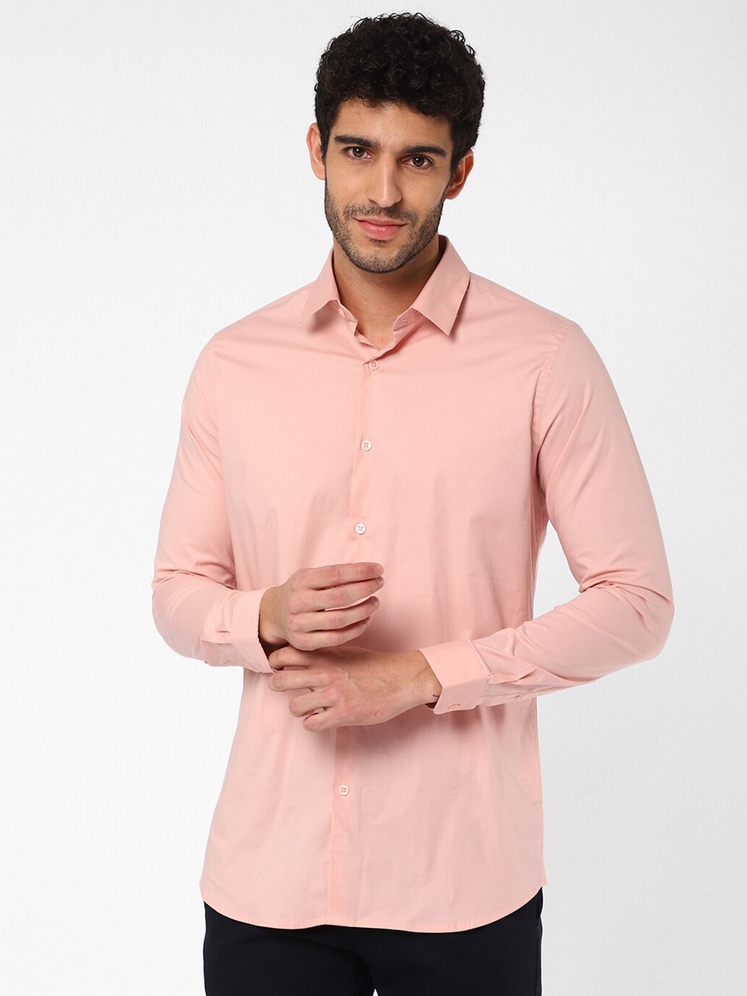 R&B Men Pink Casual Cotton Shirt