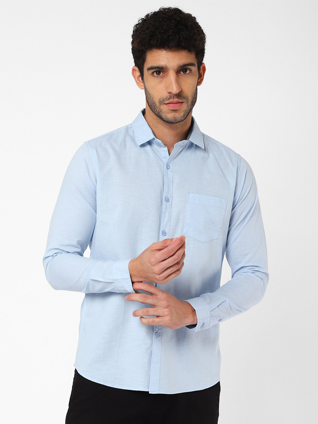 

R&B Men Blue Casual Cotton Shirt